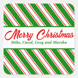Pegatina Cuadrada Plaza de Navidades Personalizados a rayas de menta