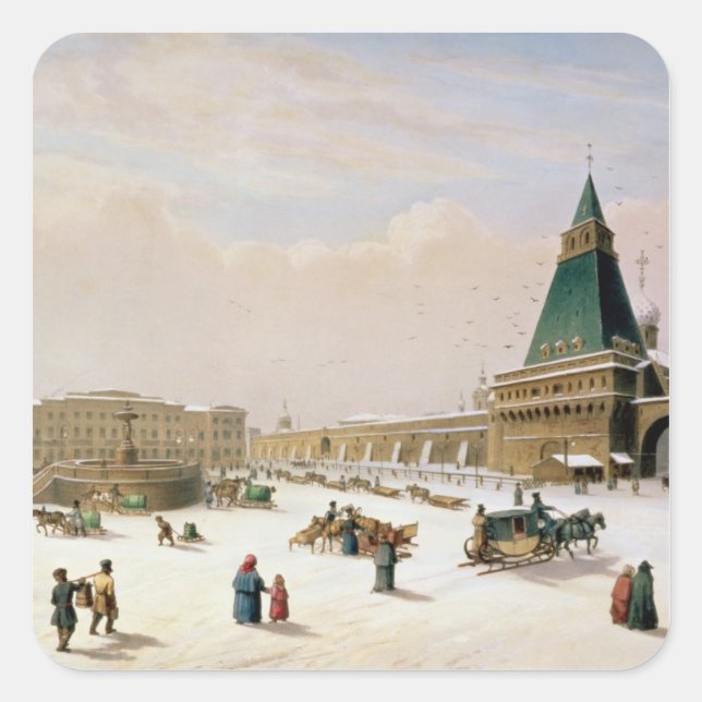 Pegatina Cuadrada Plaza Loubyanska en Moscú (Anverso)