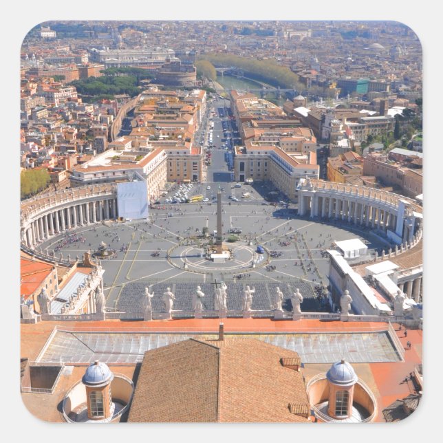 Pegatina Cuadrada Plaza San Pedro en el Vaticano, Roma, Italia (Anverso)