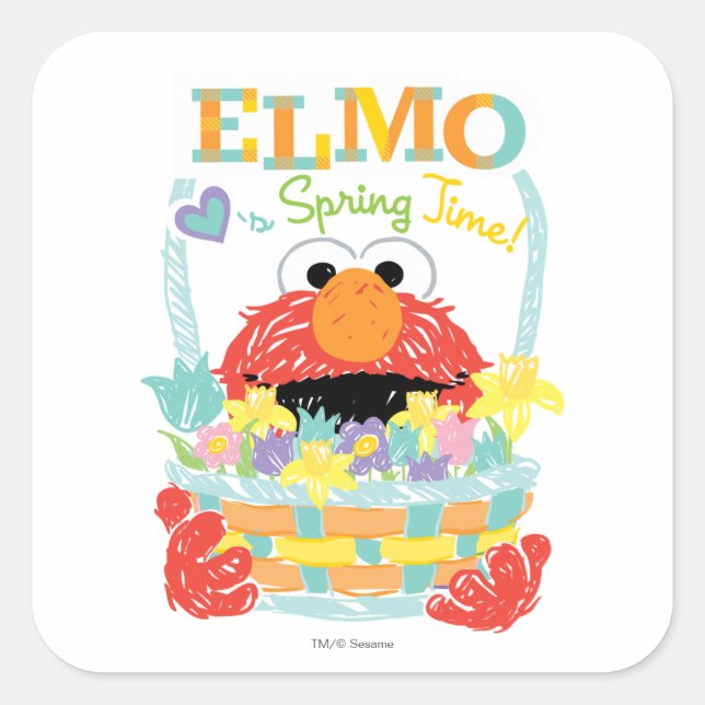 Pegatina Cuadrada Plaza Sésamo - Elmo | Hora de primavera (Anverso)
