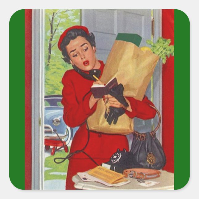 Pegatina Cuadrada Plazas de amas de casa suburbanas retro de cosecha (Anverso)