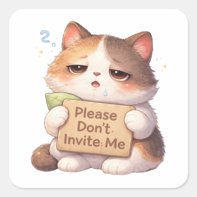 Pegatina Cuadrada Please Don't Invite Me Cat Sticker (Anverso)