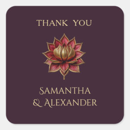 Pegatina Cuadrada Plum Gold Wedding Thank You Sticker Square
