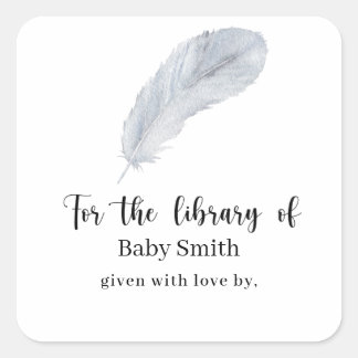 Pegatina Cuadrada Pluma - Biblioteca para Baby Shower