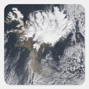 Pegatina Cuadrada Pluma de ceniza del volcán Eyjafjallajokull, Islan