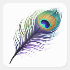 Pegatina Cuadrada Pluma de pavo real morado y azul