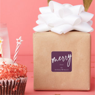 Pegatina Cuadrada Pluma personalizado + Navidades "merry" blancos/va