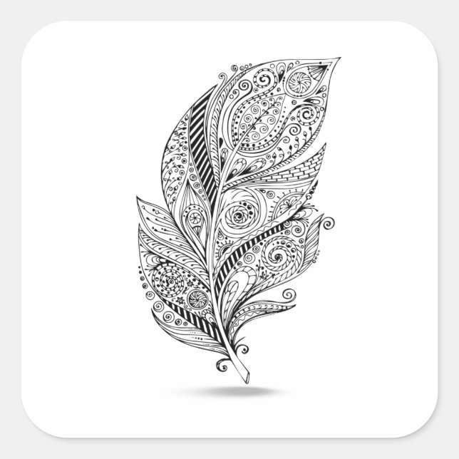Pegatina Cuadrada Pluma tribal inspirada (Anverso)