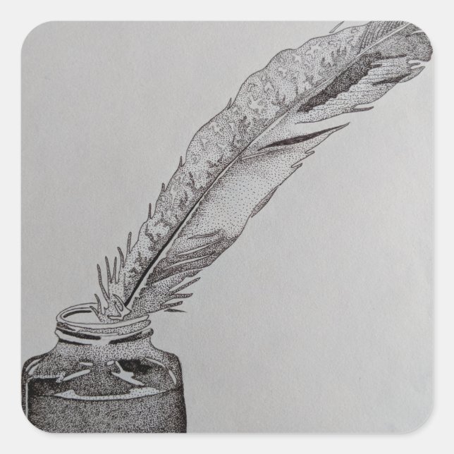 Pegatina Cuadrada Pluma y tinta, pluma y tinta, pintura de plumas, d (Anverso)
