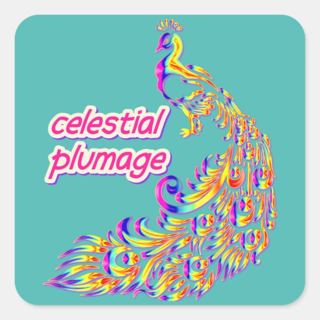 Pegatina Cuadrada plumaje celestial (Anverso)