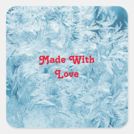 Pegatina Cuadrada plumas azules abstractas y copos de nieve