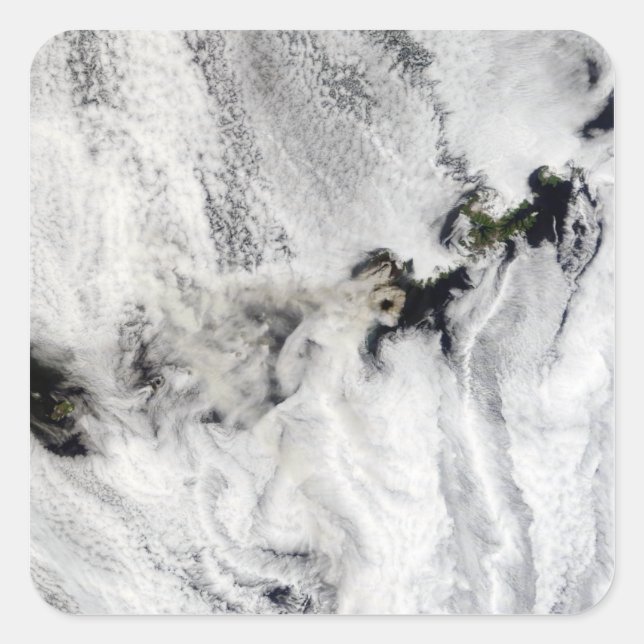 Pegatina Cuadrada Plume del volcán Okmok, Islas Aleutianas (Anverso)