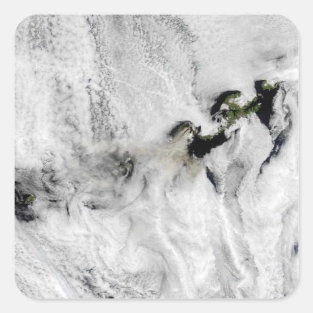 Pegatina Cuadrada Plume del volcán Okmok, Islas Aleutianas 2 (Anverso)
