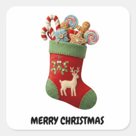 Pegatina Cuadrada Plush Christmas Stocking Illustration
