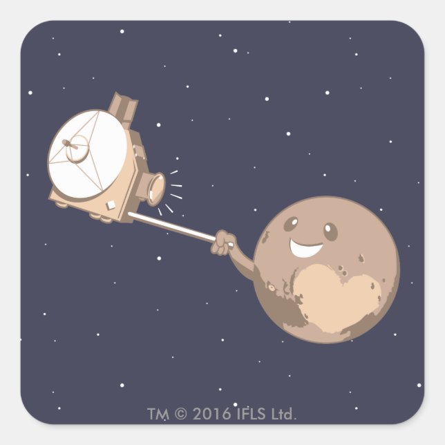 Pegatina Cuadrada Pluto Selfie (Anverso)