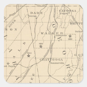 Pegatina Cuadrada Población de centro 1880-1900 del negro 52