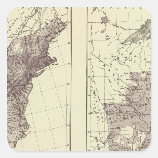 Pegatina Cuadrada Población de Estados Unidos 1830-1840 (Anverso)