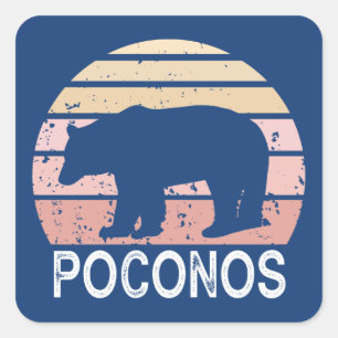Pegatina Cuadrada Poconos Retro Bear