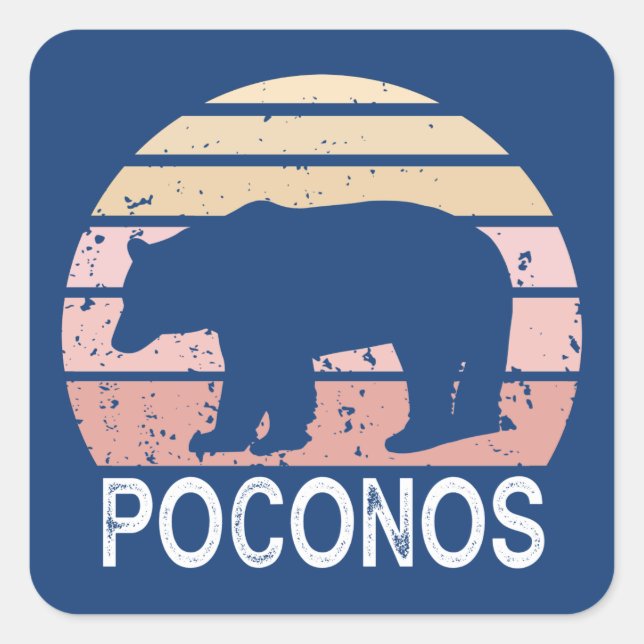 Pegatina Cuadrada Poconos Retro Bear (Anverso)