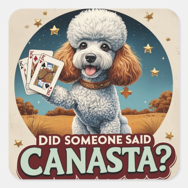 Pegatina Cuadrada Poddle ama el juego de canasta  (Anverso)