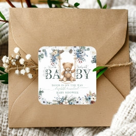 Pegatina Cuadrada Podemos esperar a que Teddy Bear Sage Green