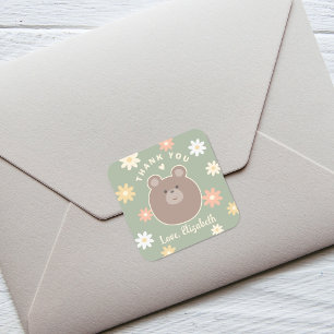 Pegatina Cuadrada Podemos esperar la primavera Baby Shower Gracias