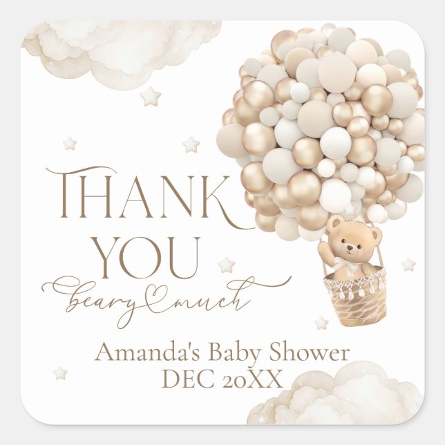 Pegatina Cuadrada Podemos esperar temprano a Baby Shower neutral de  (Anverso)