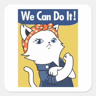 Pegatina Cuadrada ¡Podemos Hacerlo! El gato blanco Rosie the Riveter