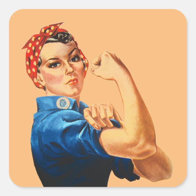 Pegatina Cuadrada Podemos lograrlo, Rosie the Riveter Women Power (Anverso)