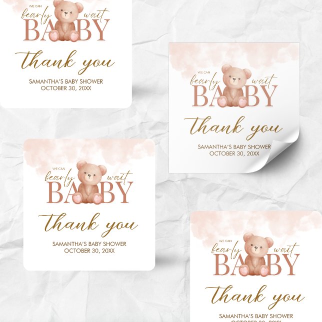 Pegatina Cuadrada Podemos pretender esperar al oso Baby Shower (Teddy Bear Baby Shower Sticker)