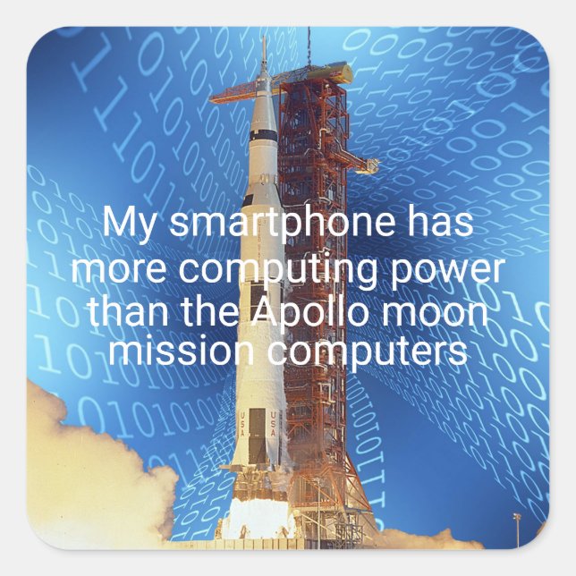 Pegatina Cuadrada Poder informático Apolo 11 (Anverso)