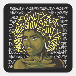 Pegatina Cuadrada Poderoso arte afro sobre equidad e inclusión