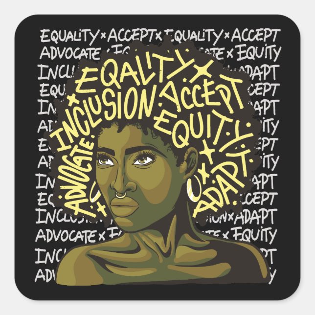 Pegatina Cuadrada Poderoso arte afro sobre equidad e inclusión (Anverso)