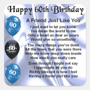 Pegatina Cuadrada Poema amigo 60 cumpleaños