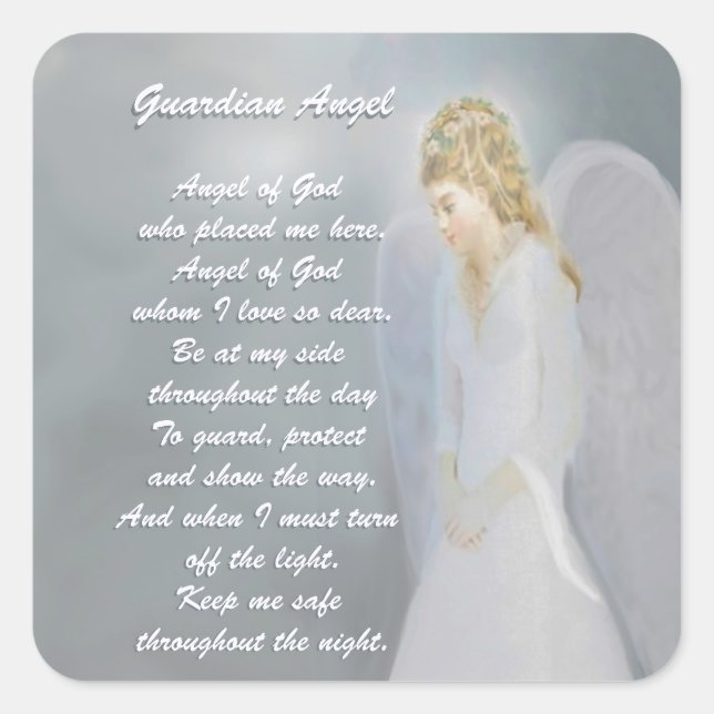 Pegatina Cuadrada Poema Ángel de Guardian (Anverso)