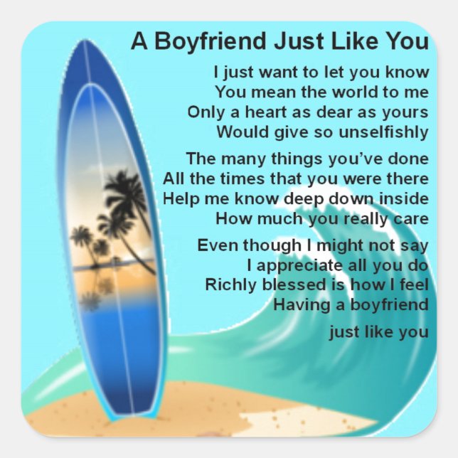 Pegatina Cuadrada Poema Boyfriend - Surfing Design (Anverso)