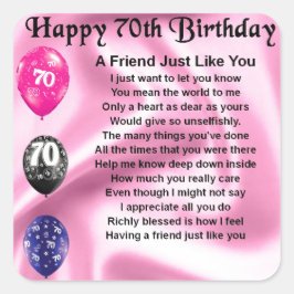 Pegatina Cuadrada Poema de amigo - Cumpleaños 70