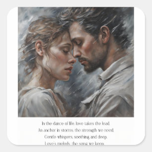 Pegatina Cuadrada Poema de amor romántico San Valentín