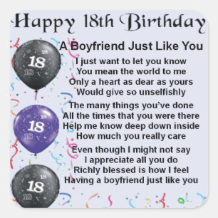 Pegatina Cuadrada Poema de Boyfriend - 18º cumpleaños