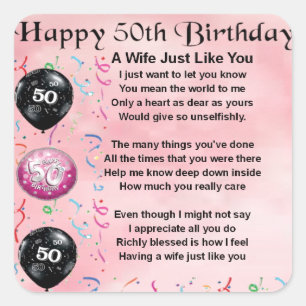 Pegatina Cuadrada Poema de la esposa - 50.o cumpleaños