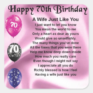 Pegatina Cuadrada Poema de la esposa - Cumpleaños 70