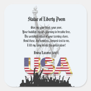 Pegatina Cuadrada Poema de la Estatua de la Libertad, una nación de