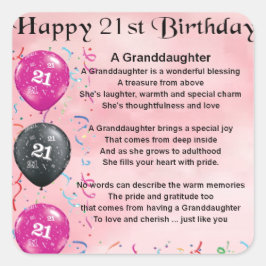 Pegatina Cuadrada Poema de la nieta - Cumpleaños 21