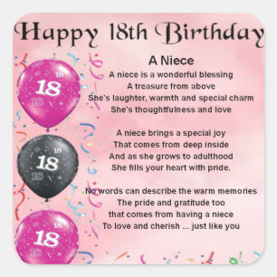 Pegatina Cuadrada Poema de la sobrina - 18º cumpleaños