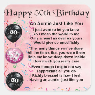 Pegatina Cuadrada Poema de la tía - Cumpleaños 50