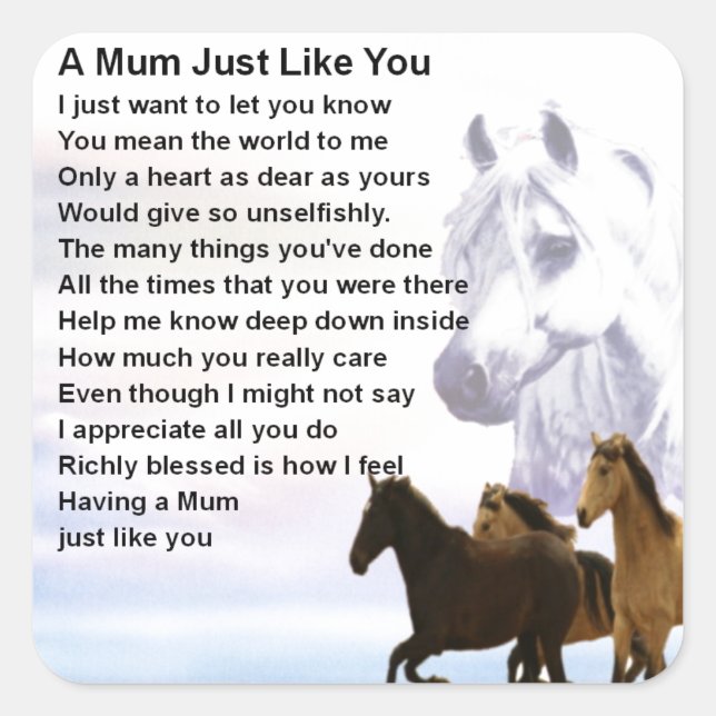 Pegatina Cuadrada Poema de mamá - Diseño de caballos (Anverso)