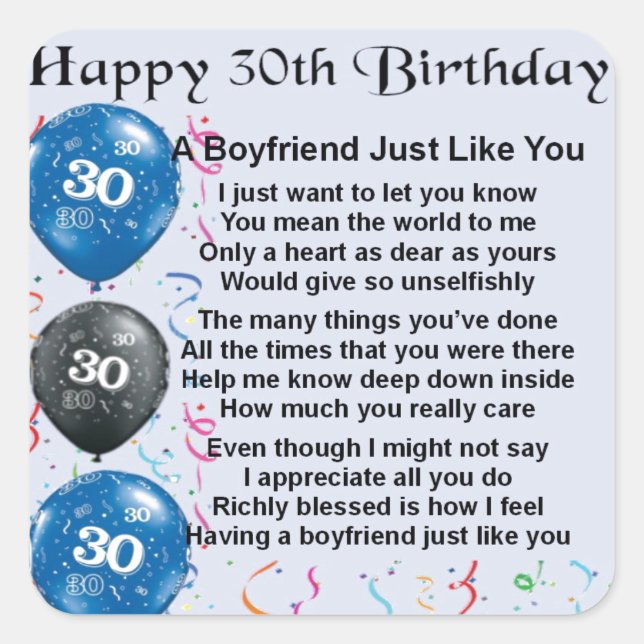 Pegatina Cuadrada Poema de novio, cumpleaños número 30 (Anverso)