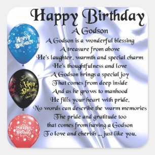 Pegatina Cuadrada Poema del ahijado - diseño del feliz cumpleaños