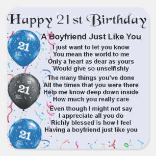 Pegatina Cuadrada Poema del novio - 21ro cumpleaños
