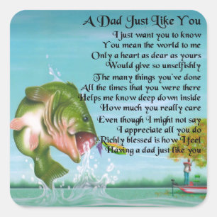 Pegatina Cuadrada Poema del papá - diseño de la pesca